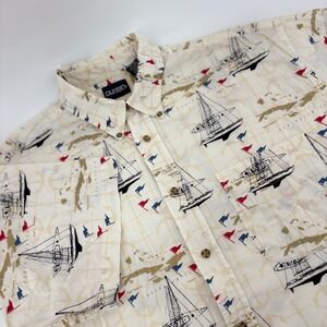 Puritan Mens XL Nautical Sailboat Map Print Short Sleeve Button Down Shirt